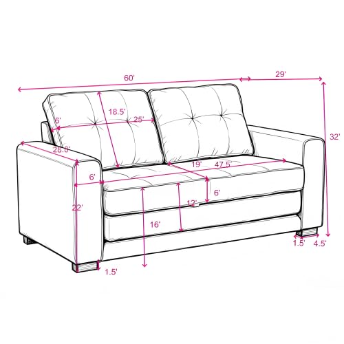 Convertible Sofa Bed Tufted Sleeper Loveseat with Wood Frame G189