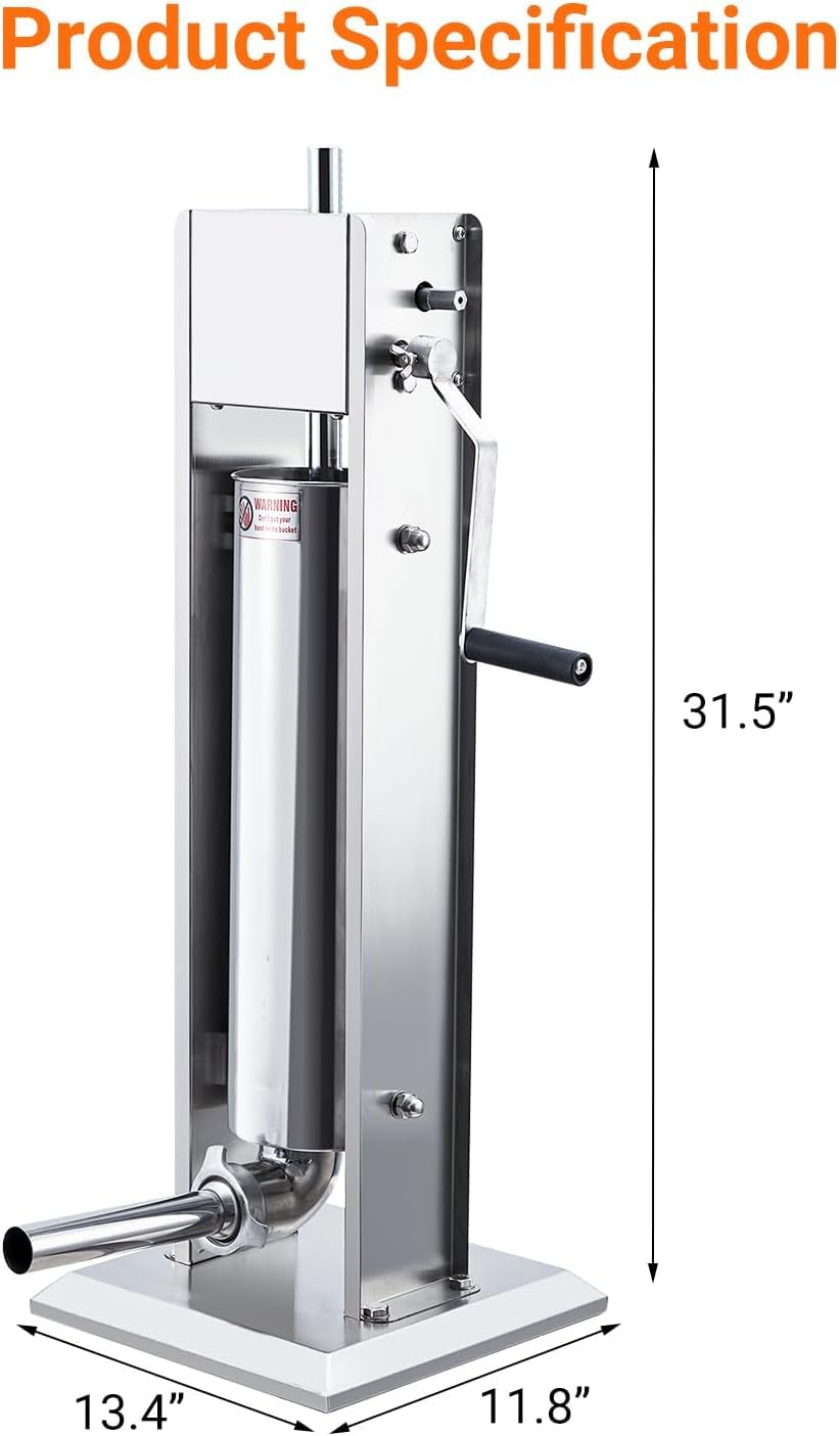 7L Stainless Steel Vertical Sausage Stuffer with 5 Stuffing Tubes Z82839
