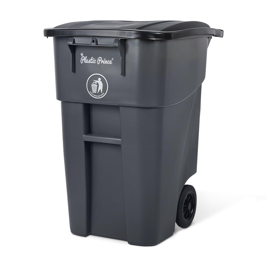 50 Gallon Gray Outdoor Trash Can with Lid and Wheels T500