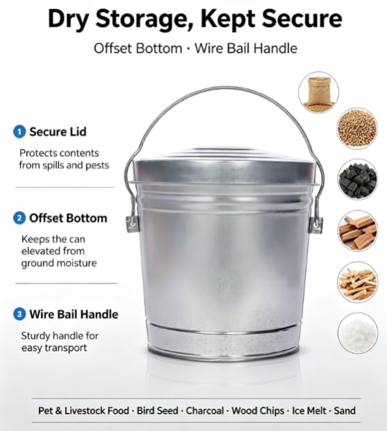 Galvanized Steel 6 Gallon Storage Can with Locking Lid S44026
