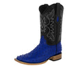 Blue Ostrich Quill Print Leather Square Toe Cowboy Boots N360