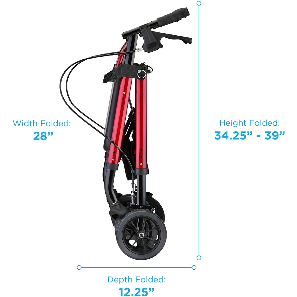 Heavy Duty Petite Rollator Walker with Padded Seat, 8" Wheels, Red F1130