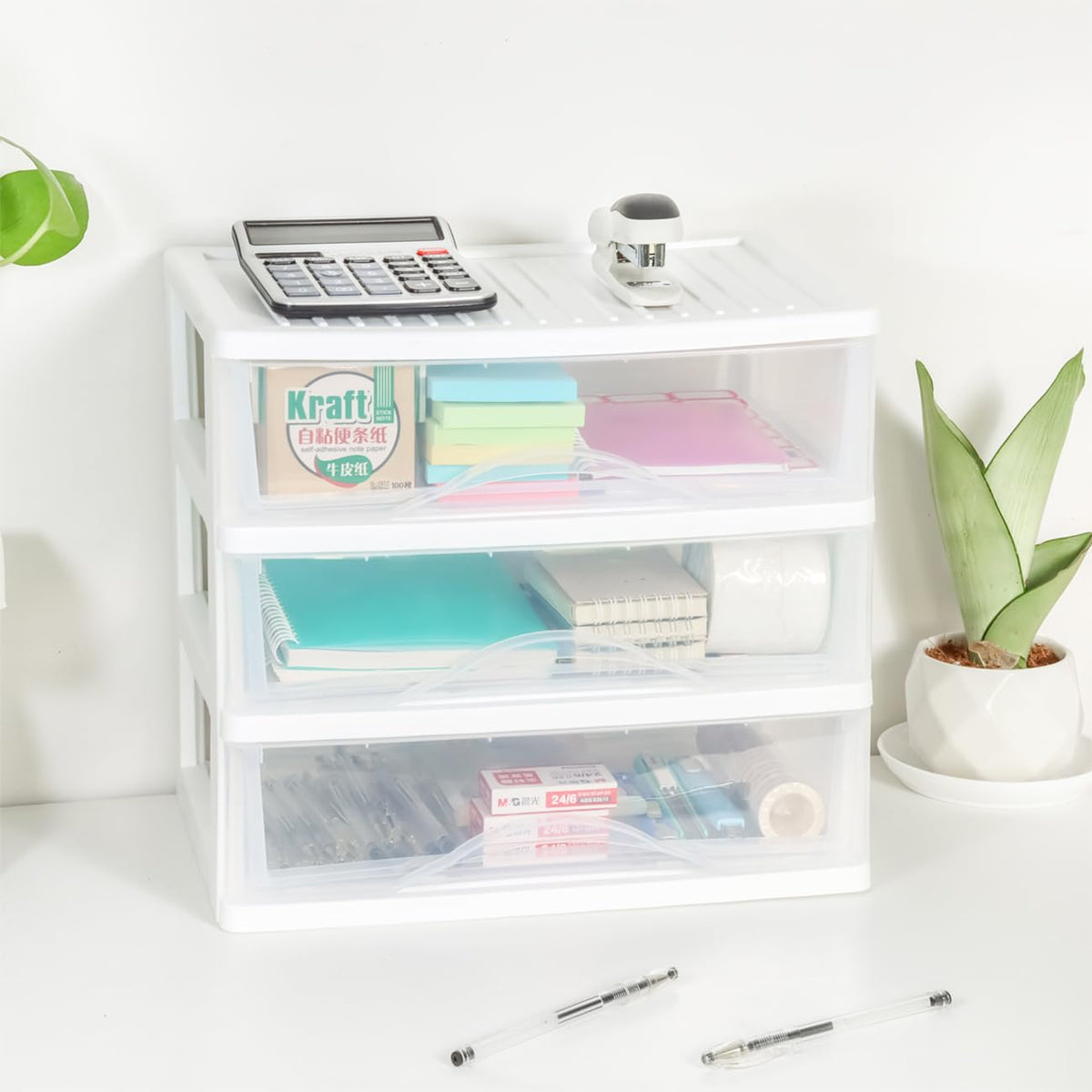 White 3 Drawer Plastic Stackable Storage Organizer M317795