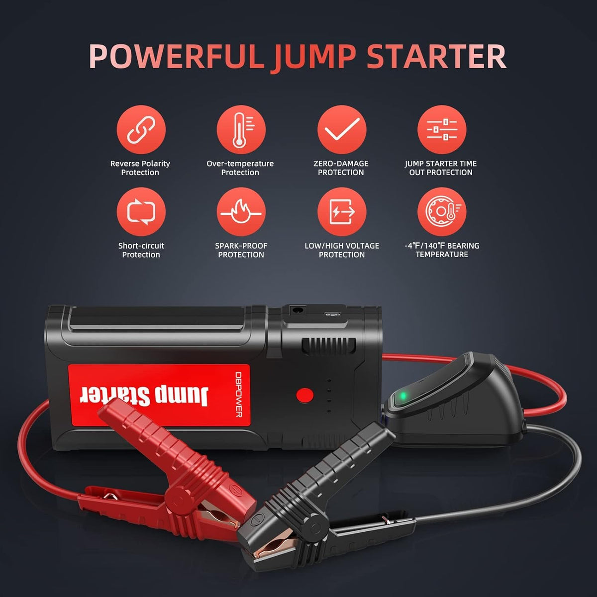 Portable 12V Car Jump Starter with Smart Clamp Cables Z46220