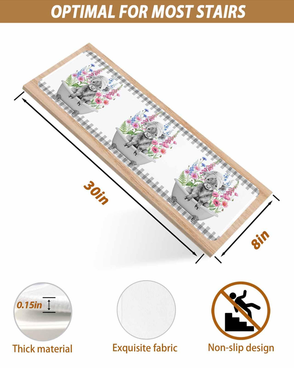 Pink Floral Non Slip Stair Treads 4 Pcs V848