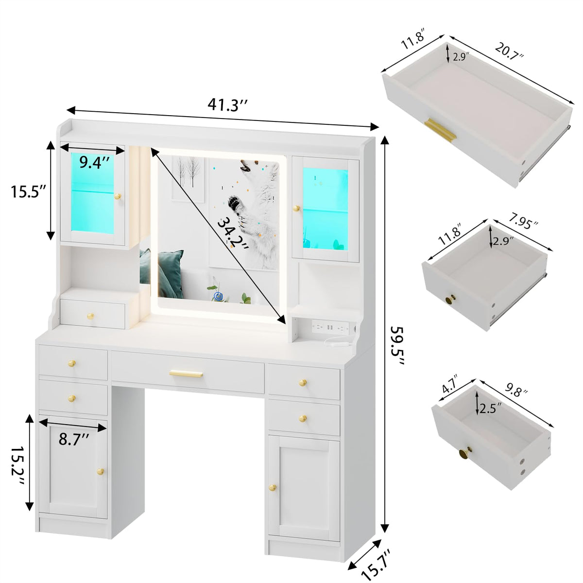 White Makeup Vanity Desk with LED Mirror V65749