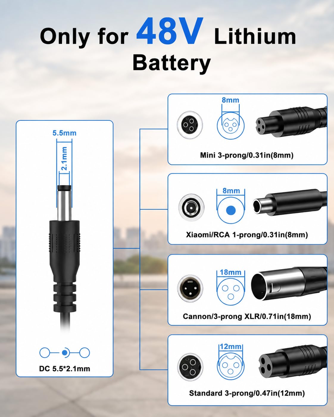 54.6V 2A Electric Scooter Charger 5 Connectors 8.2ft K5379