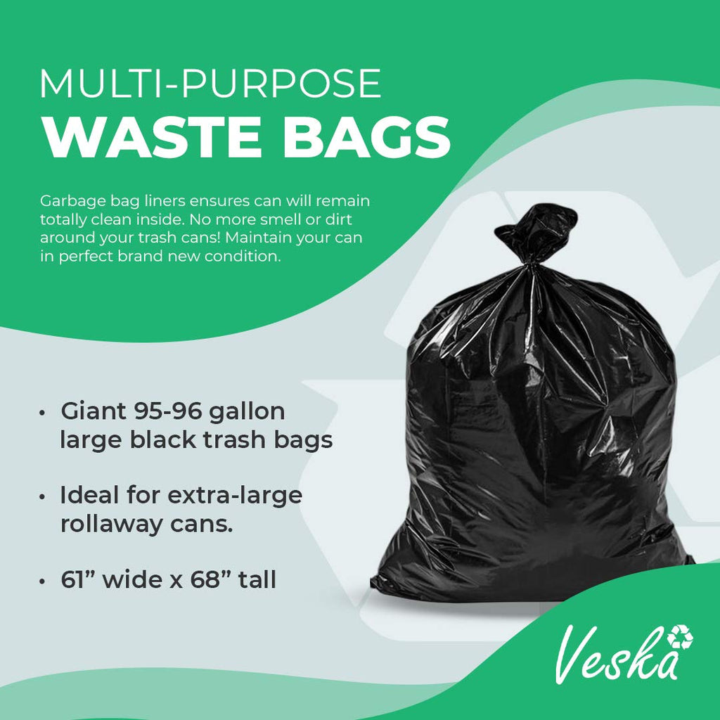 95-96 Gallon Black Heavy Duty Trash Bags with Ties U290
