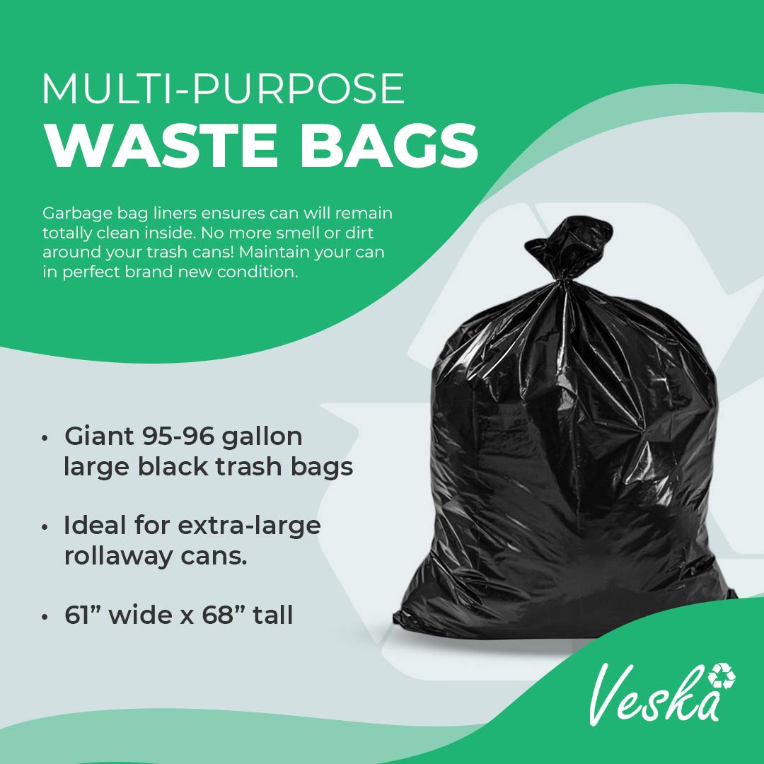 95-96 Gallon Black Heavy Duty Trash Bags with Ties U290