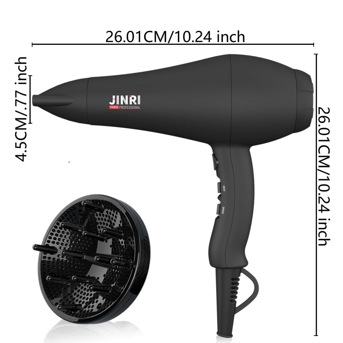 1875W Ionic Hair Dryer with Diffuser and Concentrator G317