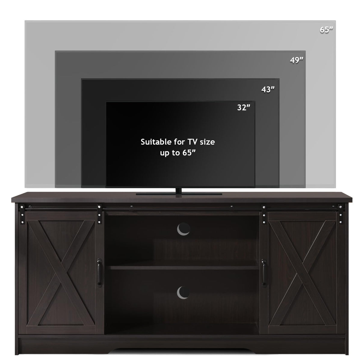 65 Inch TV Stand with Sliding Barn Doors M917