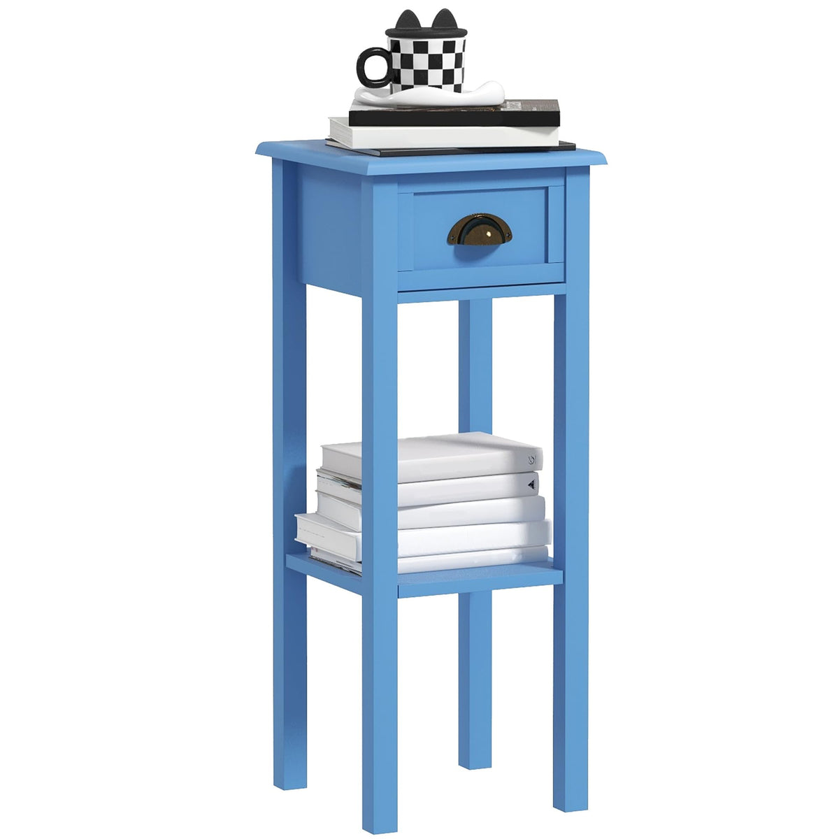 Narrow End Table with Drawer and Bottom Shelf Light Blue M56790