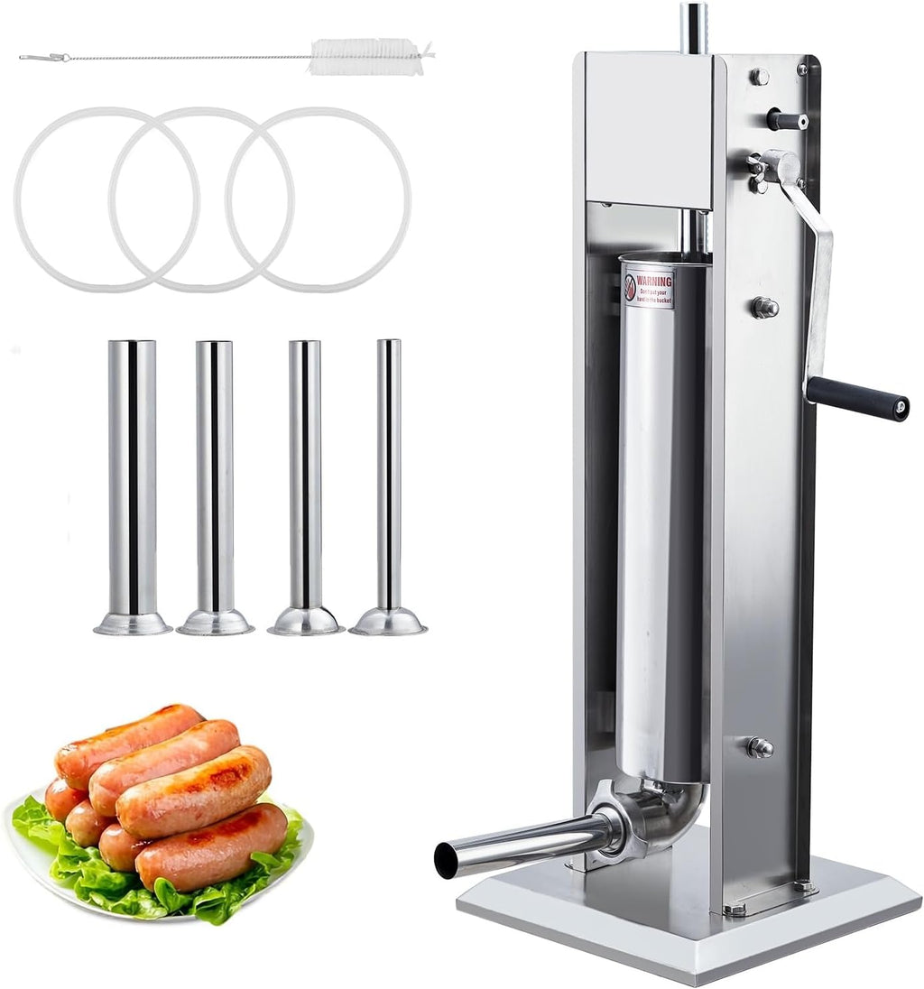 7L Stainless Steel Vertical Sausage Stuffer with 5 Stuffing Tubes Z82839