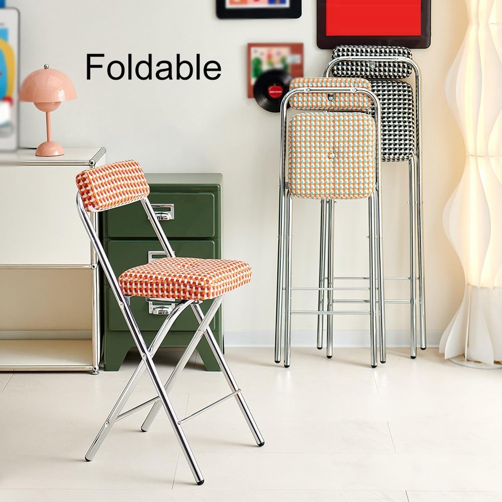 Cushioned Folding Bar Stool with Backrest D1656