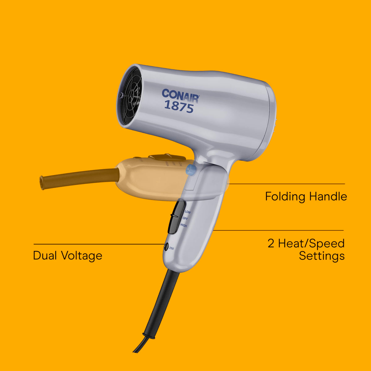 Compact Folding Dual Voltage 1875W Hair Dryer Z134448