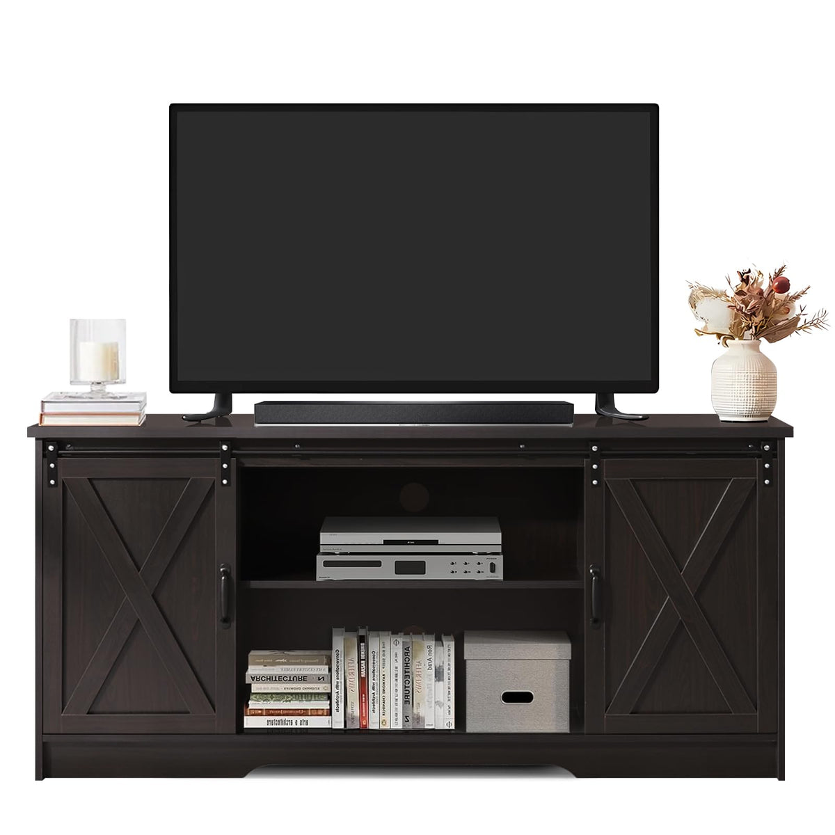65 Inch TV Stand with Sliding Barn Doors M917