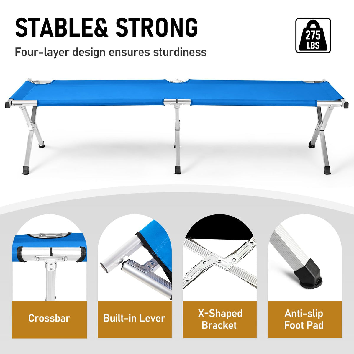 Folding Camping Cot with Carry Bag, Blue F951