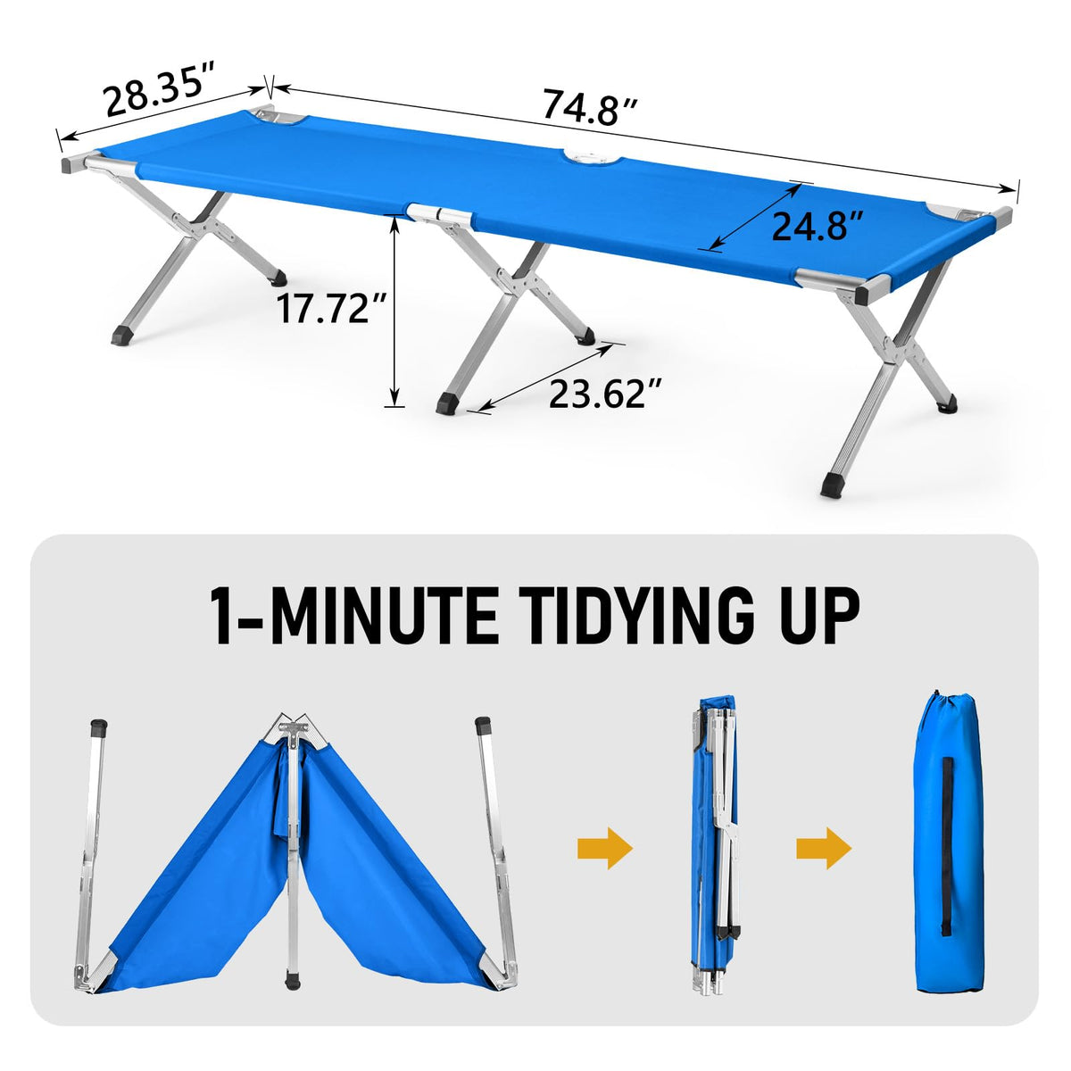 Folding Camping Cot with Carry Bag, Blue F951