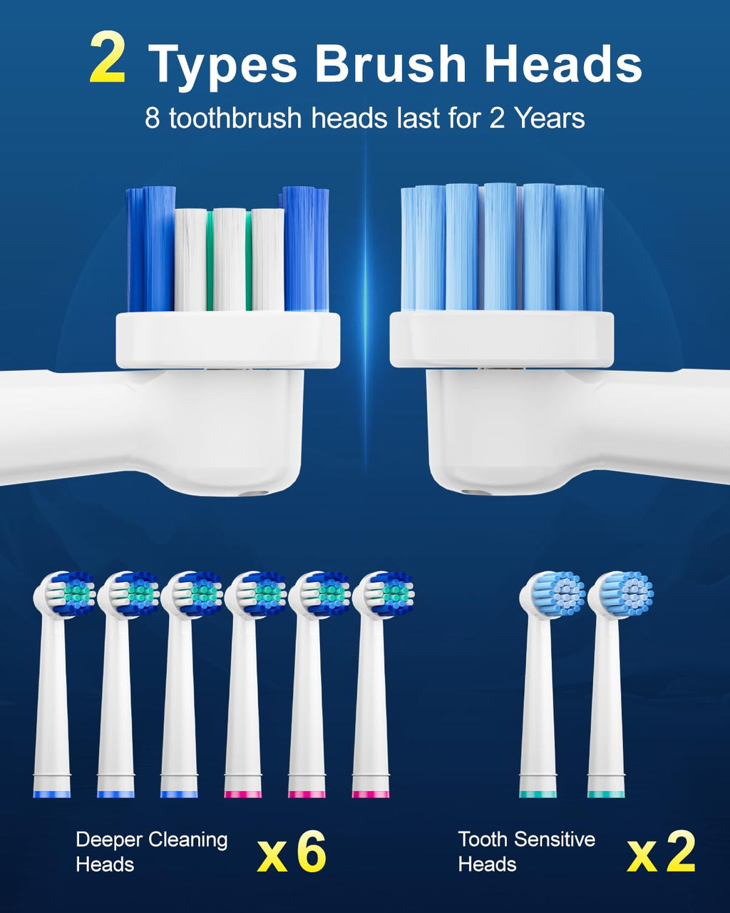 Black Rechargeable Electric Toothbrush with 8 Brush Heads D208