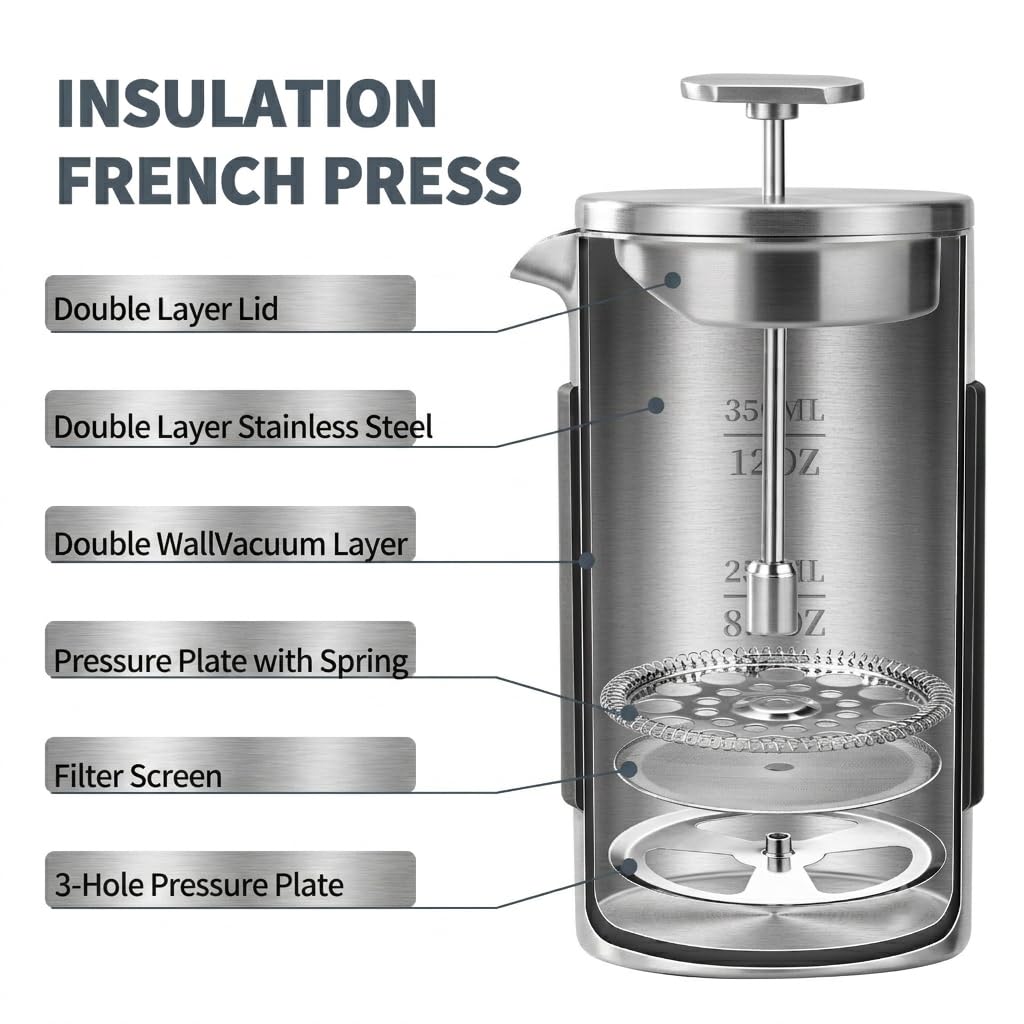 12 oz Stainless Steel French Press C407076