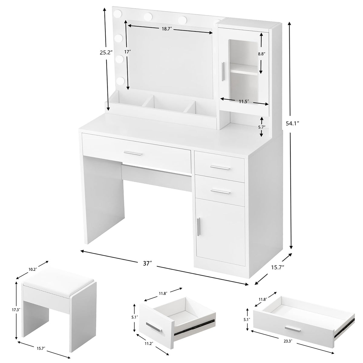 Makeup Vanity Desk Set with LED Lights Mirror Chair U452577