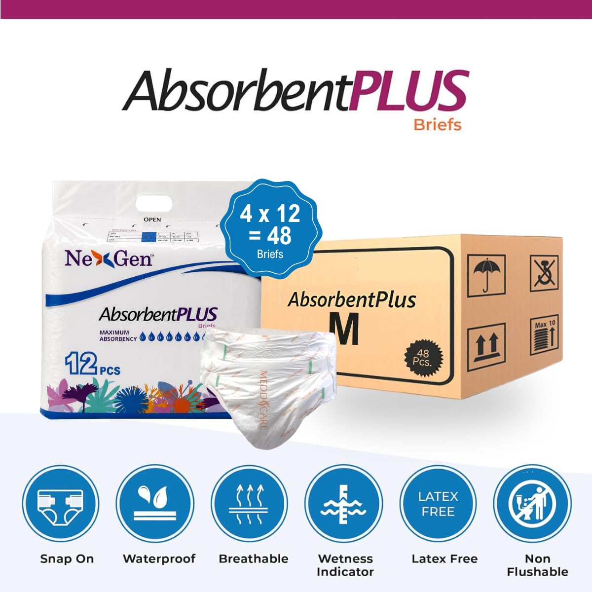White Medium 12 Count Adult Diaper I677355