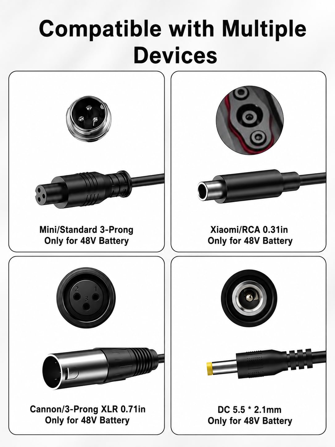54.6V 2A Electric Scooter Charger 5 Connectors 8.2ft K5379
