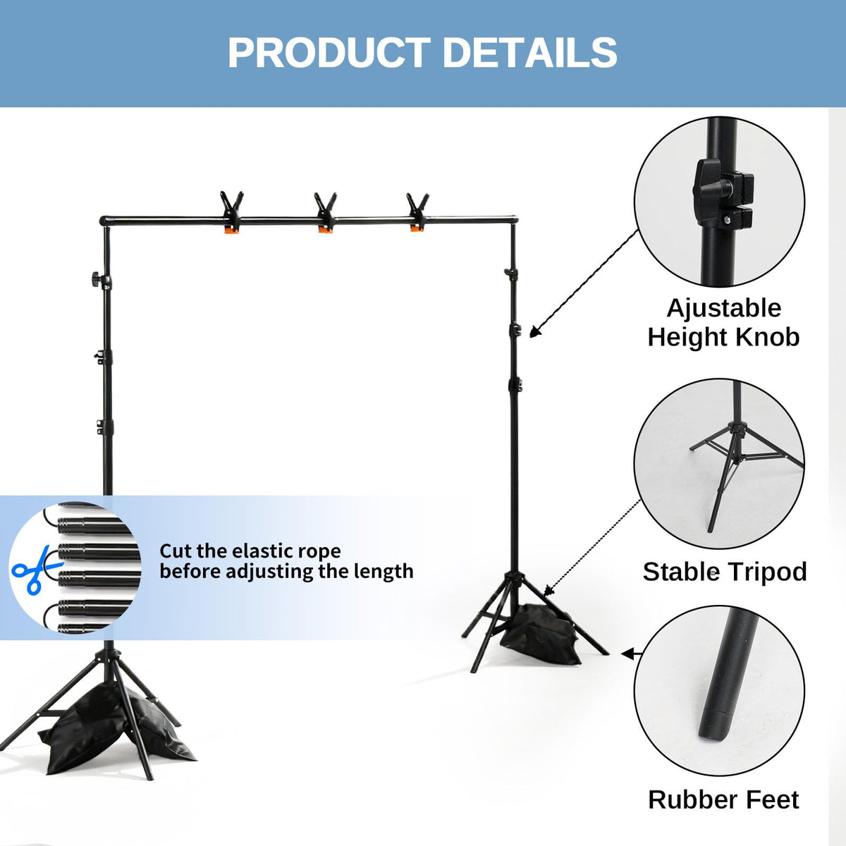 6.6 x 10FT Adjustable Backdrop Support Stand with Carrying Bag and 3 Clamps J1627