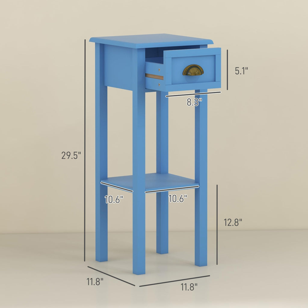 Narrow End Table with Drawer and Bottom Shelf Light Blue M56790