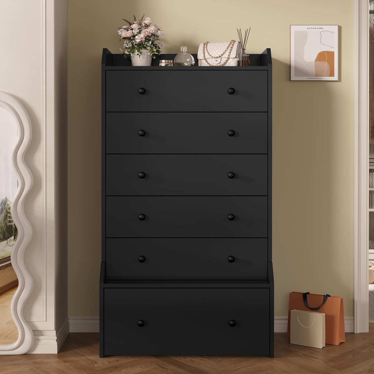 6 Drawer Tall Black Dresser K367