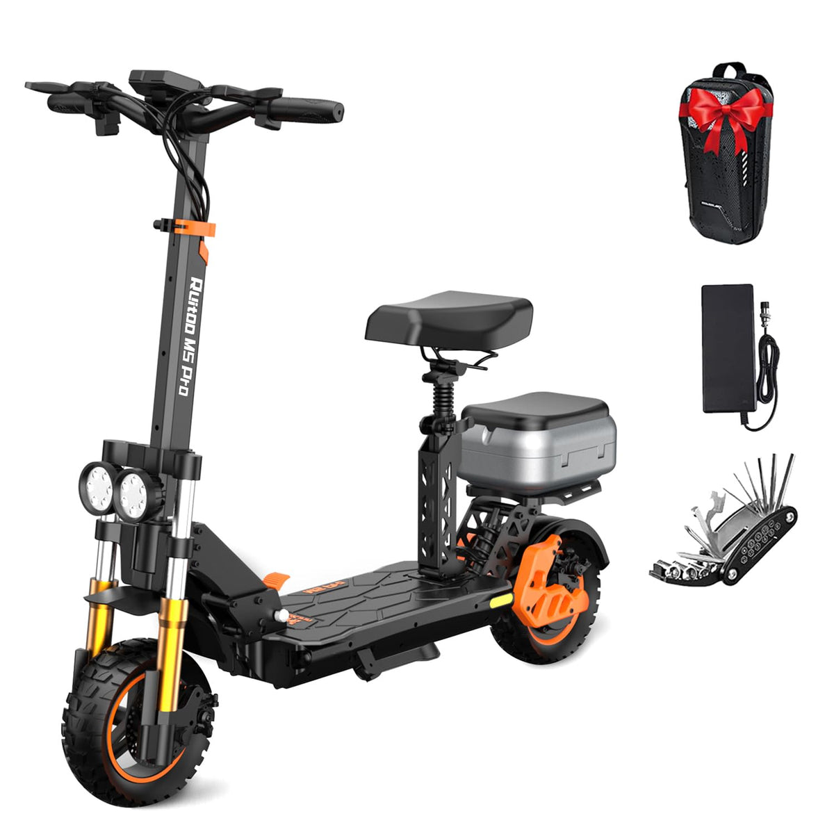 1600 W 50 Miles 40 MPH 10" Off Road Tire Folding E-Scooter 48V 27AH Battery with Detachable Seat Q7291