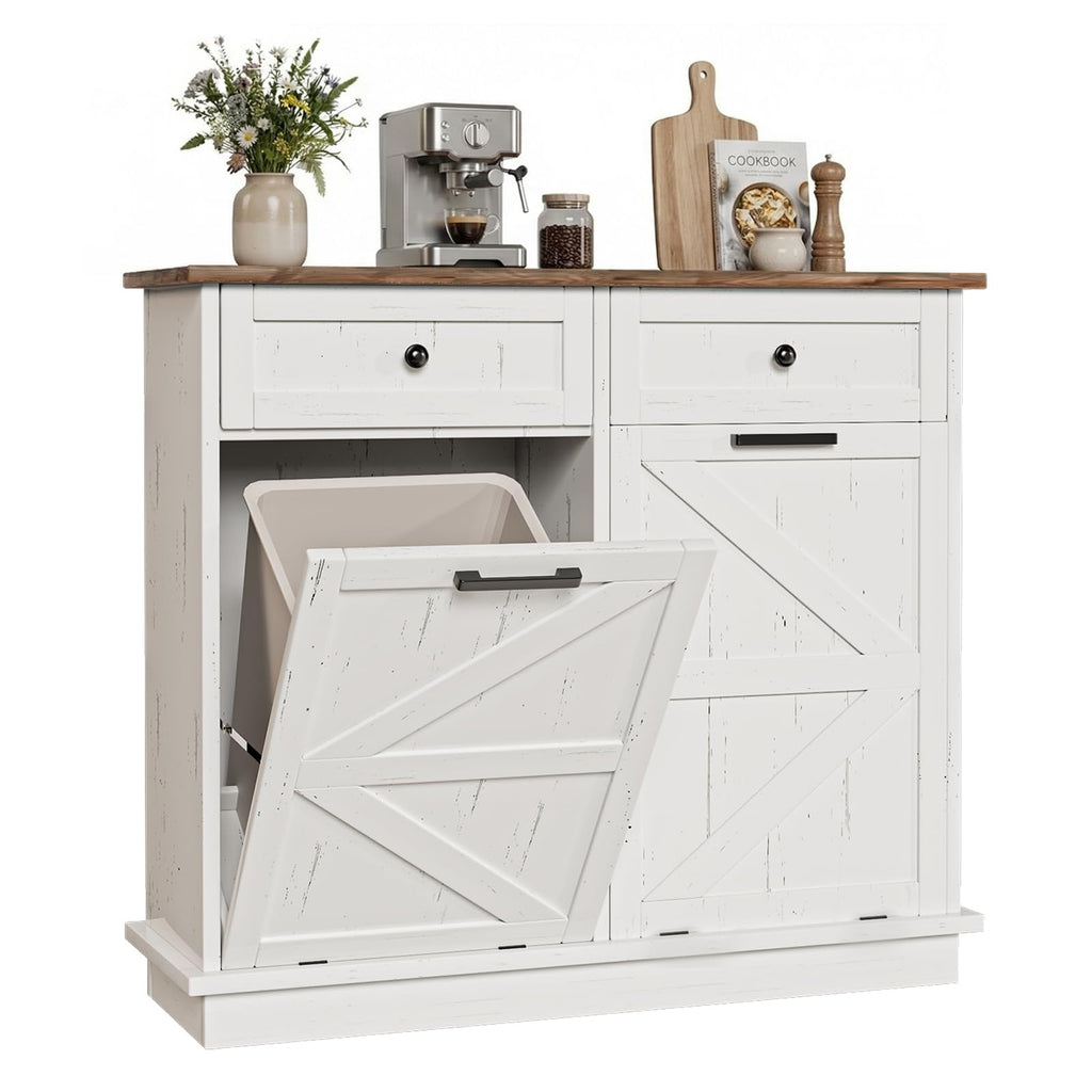 White Tilt-Out Trash Can Cabinet S7443