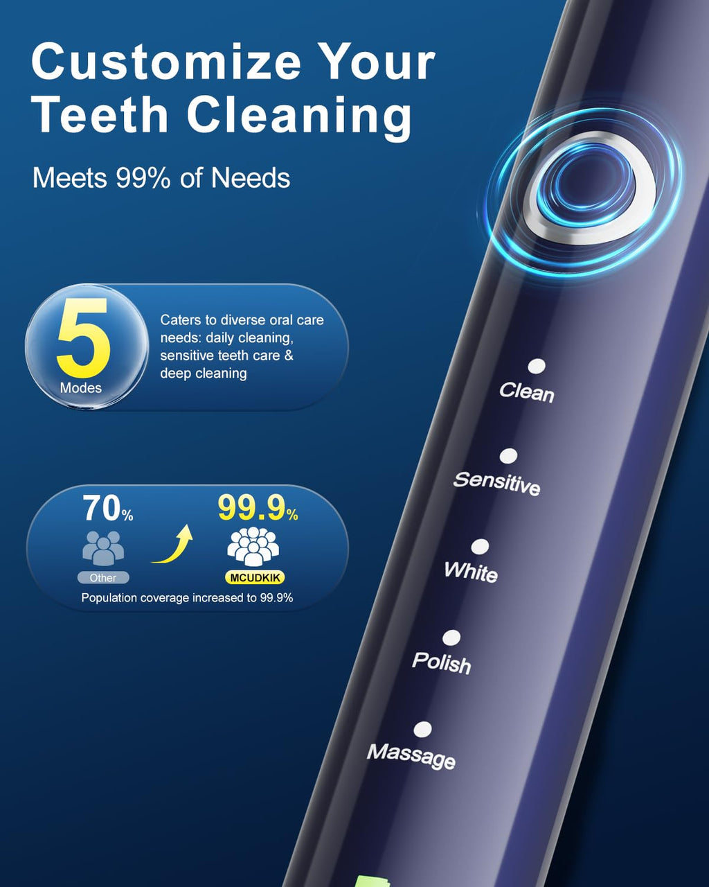 Black Rechargeable Electric Toothbrush with 8 Brush Heads D208