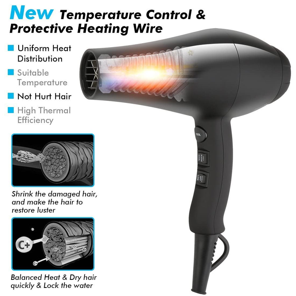 1875W Ionic Hair Dryer with Diffuser and Concentrator G317