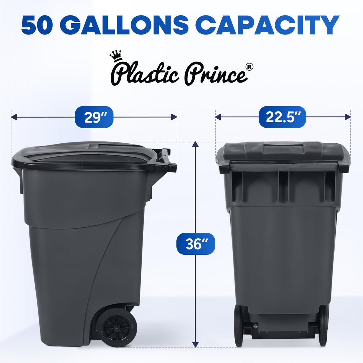 50 Gallon Gray Outdoor Trash Can with Lid and Wheels T500