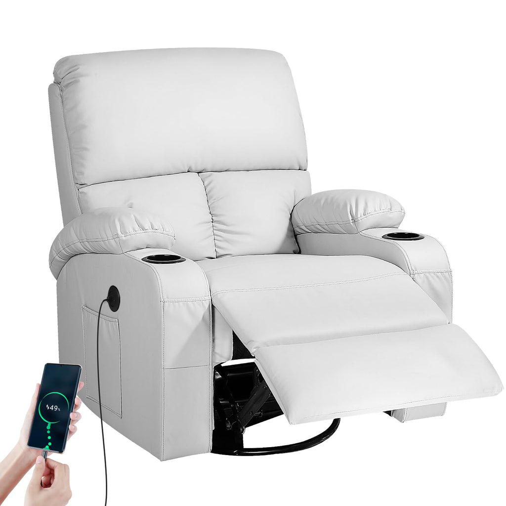 Light Grey Faux Leather Rocking Recliner Chair with Massage and Heat K135813