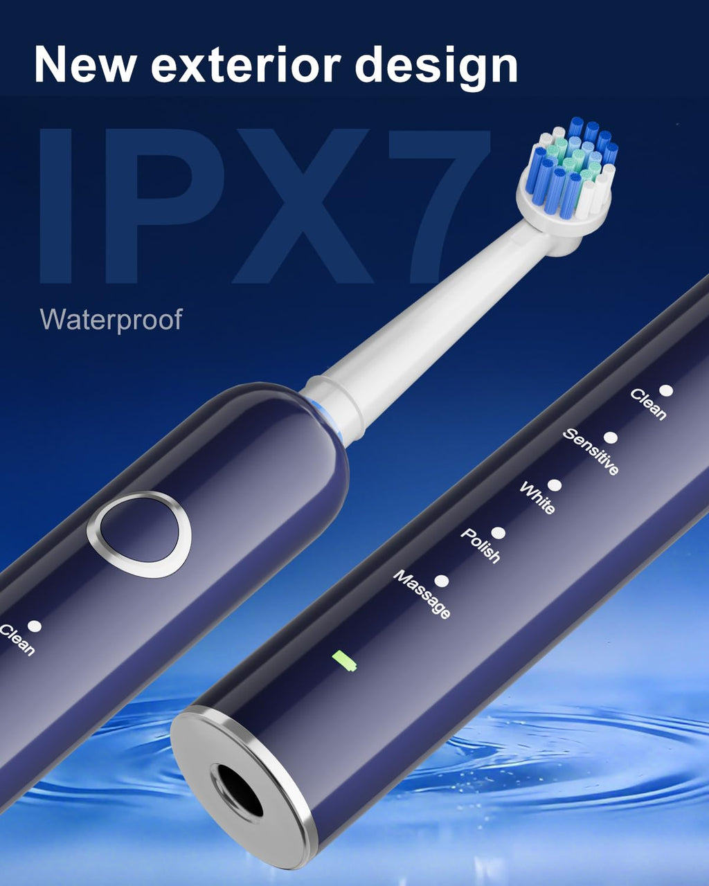 Black Rechargeable Electric Toothbrush with 8 Brush Heads D208