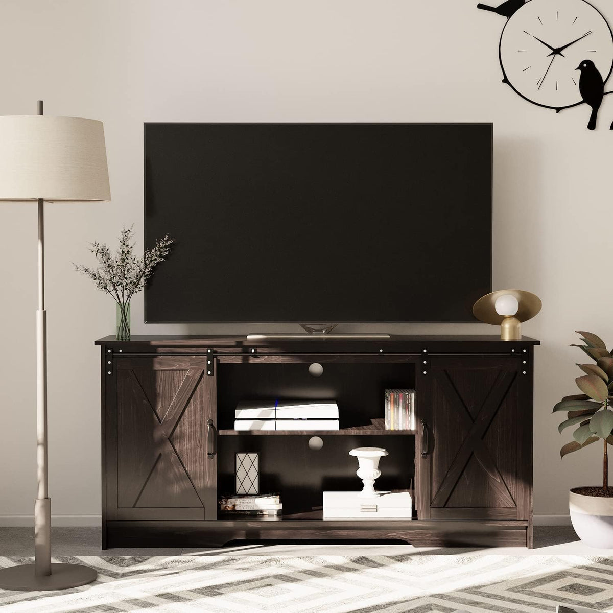 65 Inch TV Stand with Sliding Barn Doors M917
