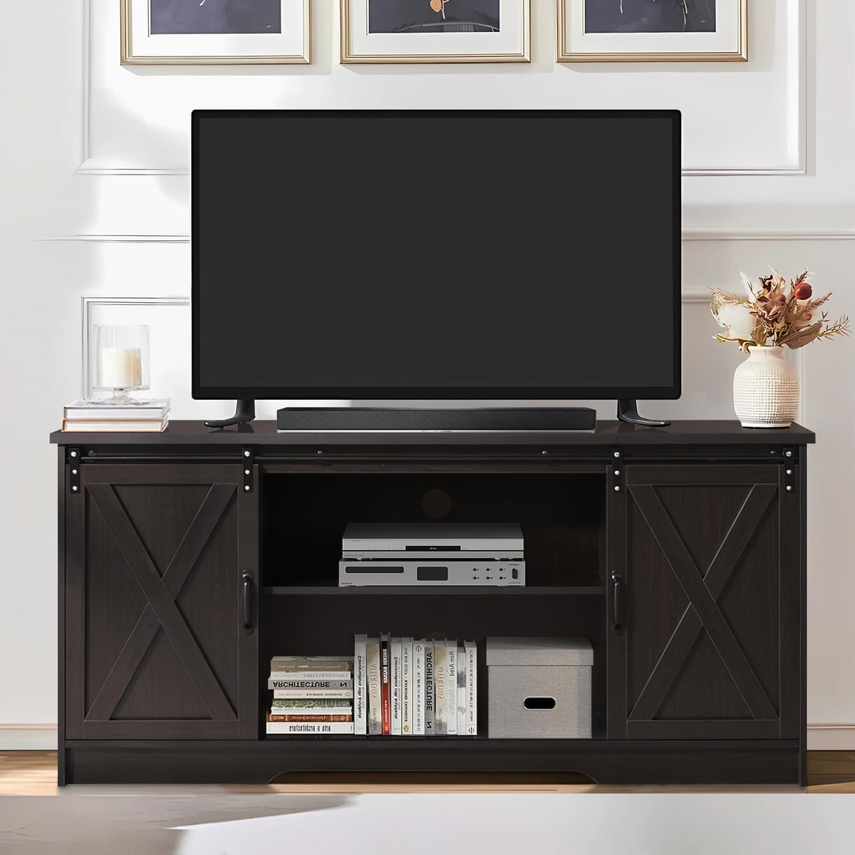 65 Inch TV Stand with Sliding Barn Doors M917