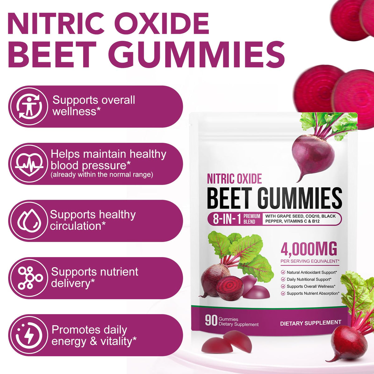 Sugar Free Beet Root Gummies with CoQ10, Grapeseed Extract, Vitamin B12, C R29052