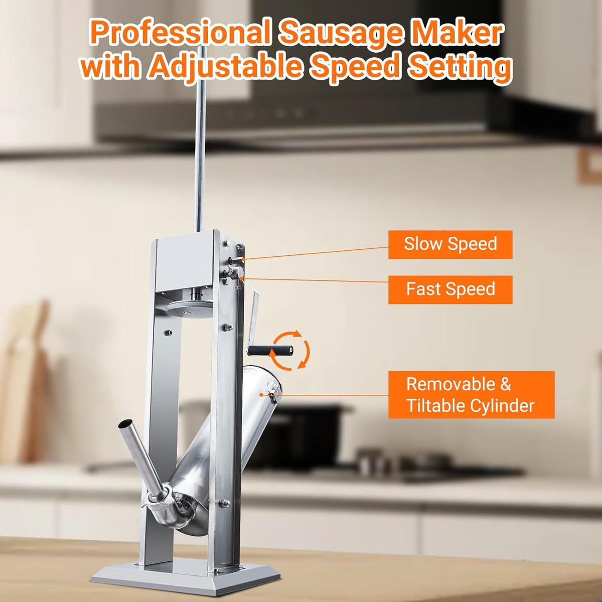 7L Stainless Steel Vertical Sausage Stuffer with 5 Stuffing Tubes Z82839