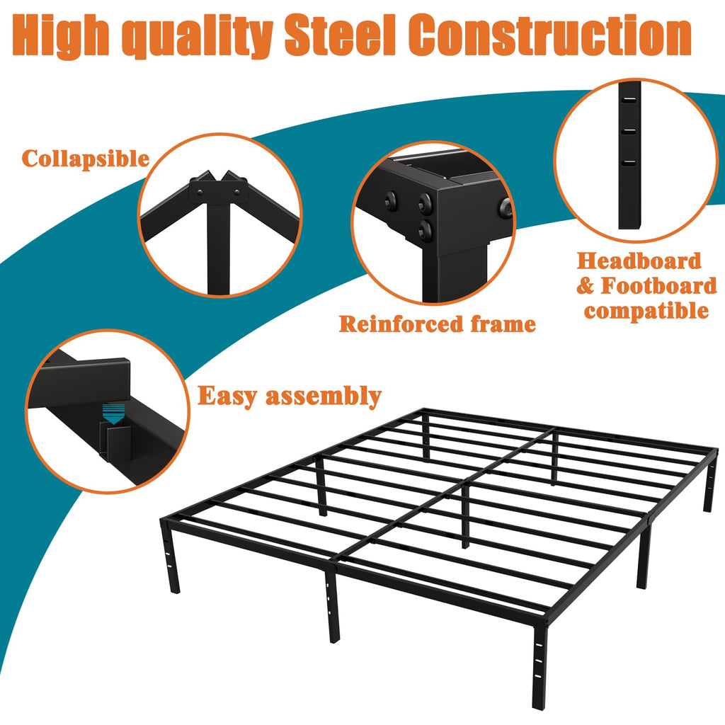 Queen Size Black Metal Platform Bed Frame Y567