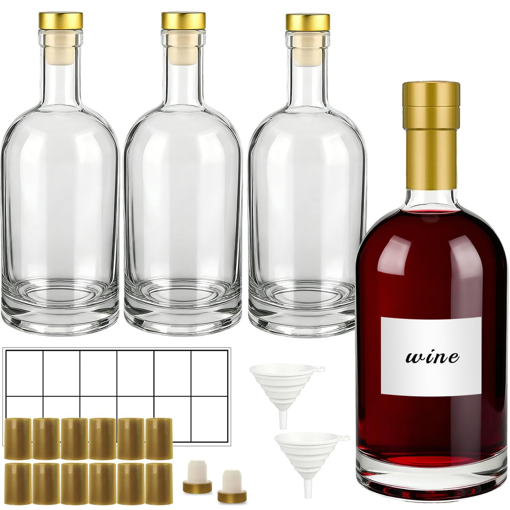 4 Pack 25oz Clear Glass Bottles with Cork Stoppers W5247