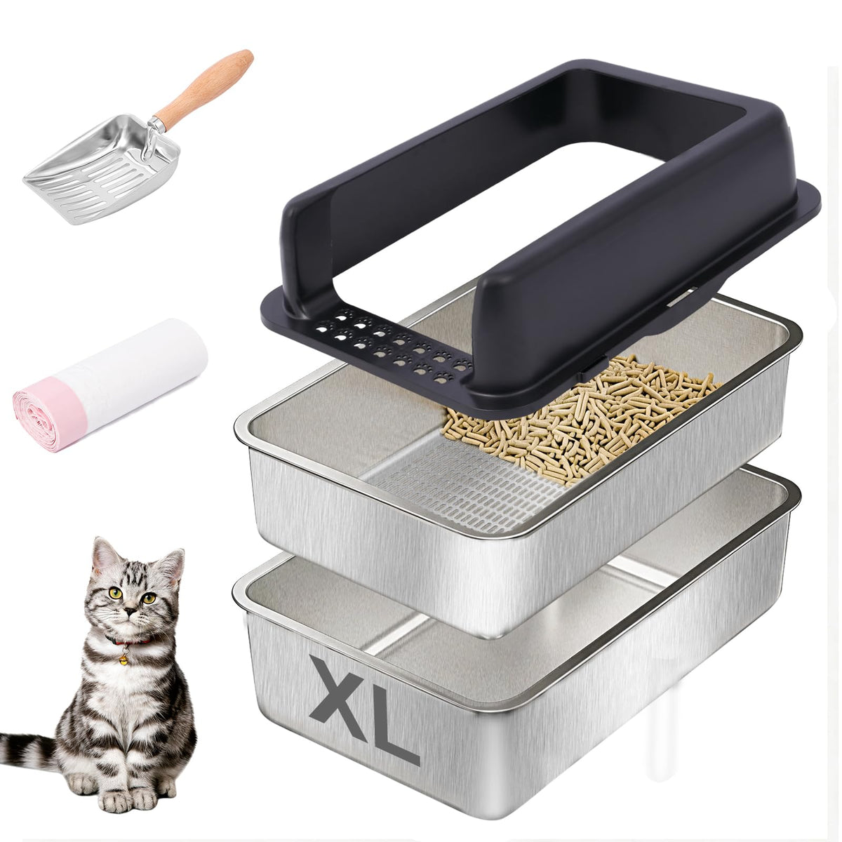 Stainless Steel Sifting Litter Box with Lid K162733