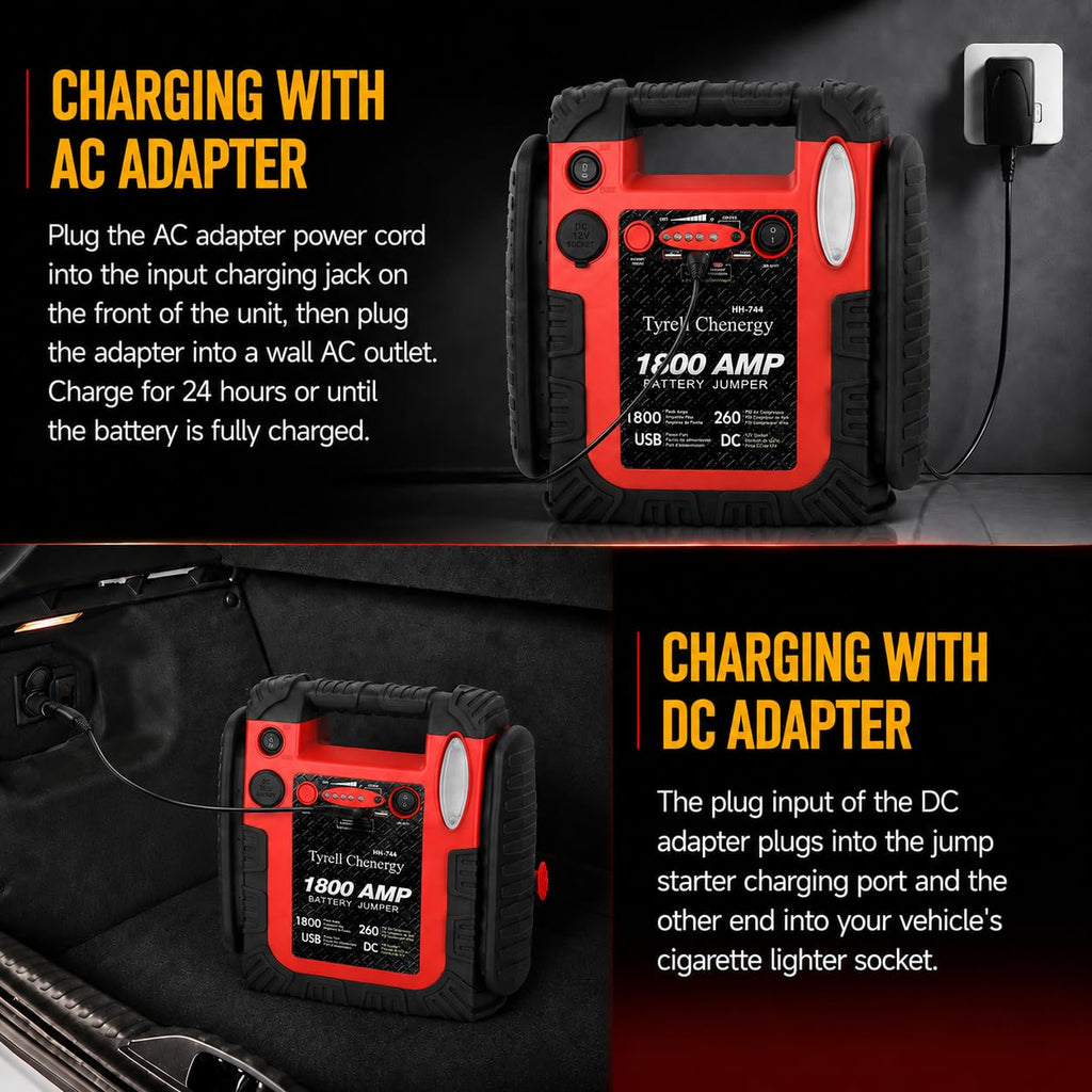 1800A 20000mAh 12V Jump Starter & Portable Air Compressor R6676