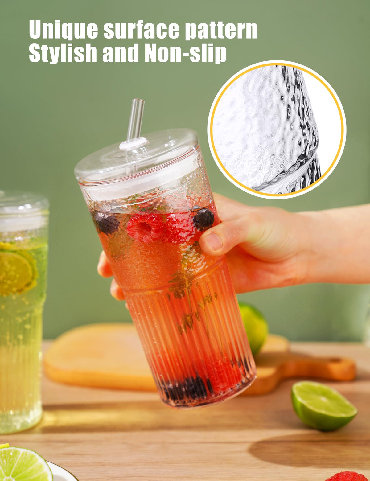 High Borosilicate Glass Tumbler Cup with Lid and Straw, 22oz Clear 2 Pack I330865