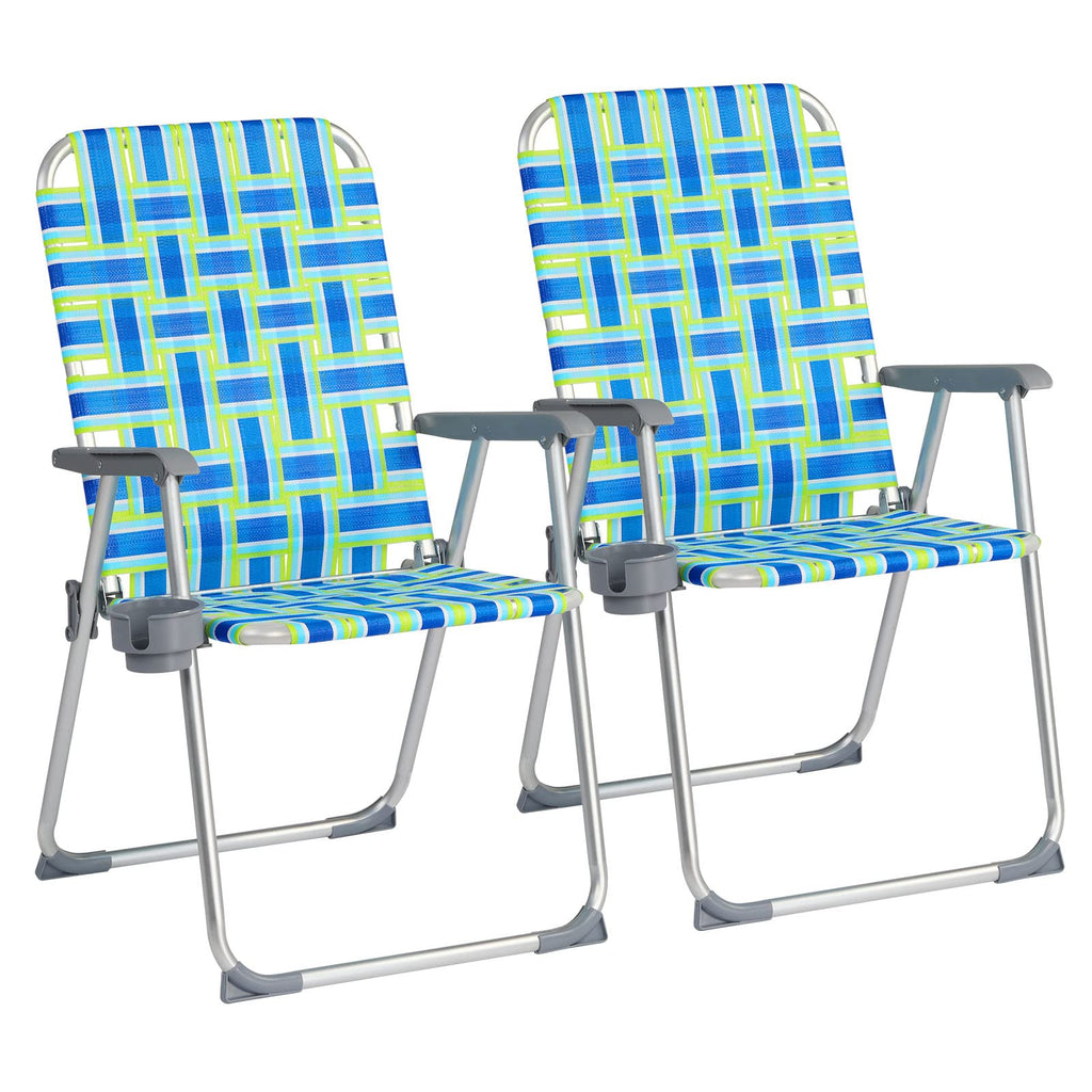 Aluminum Folding Patio Lawn Chairs Set of 2 with Cup Holder X957