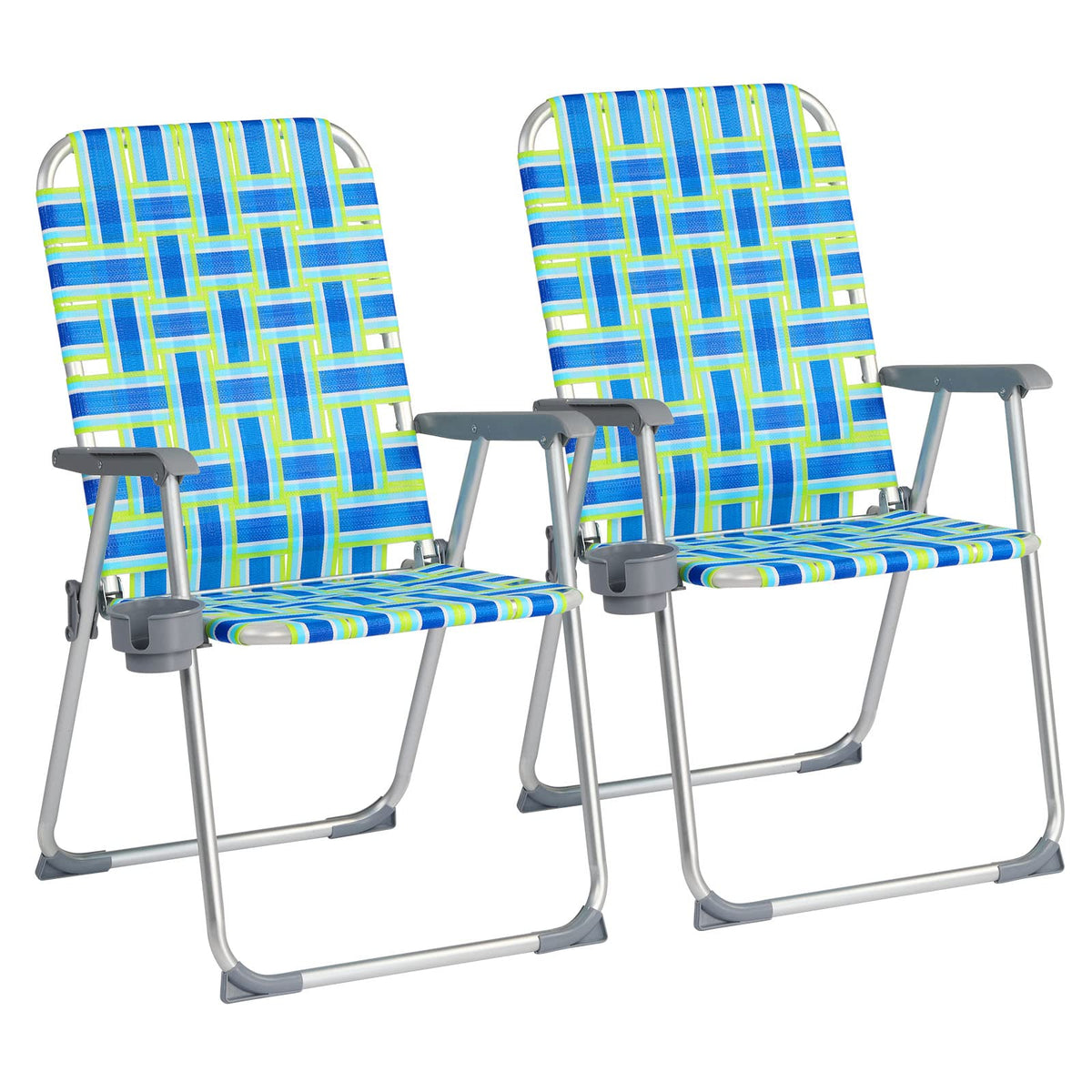 Aluminum Folding Patio Lawn Chairs Set of 2 with Cup Holder X957