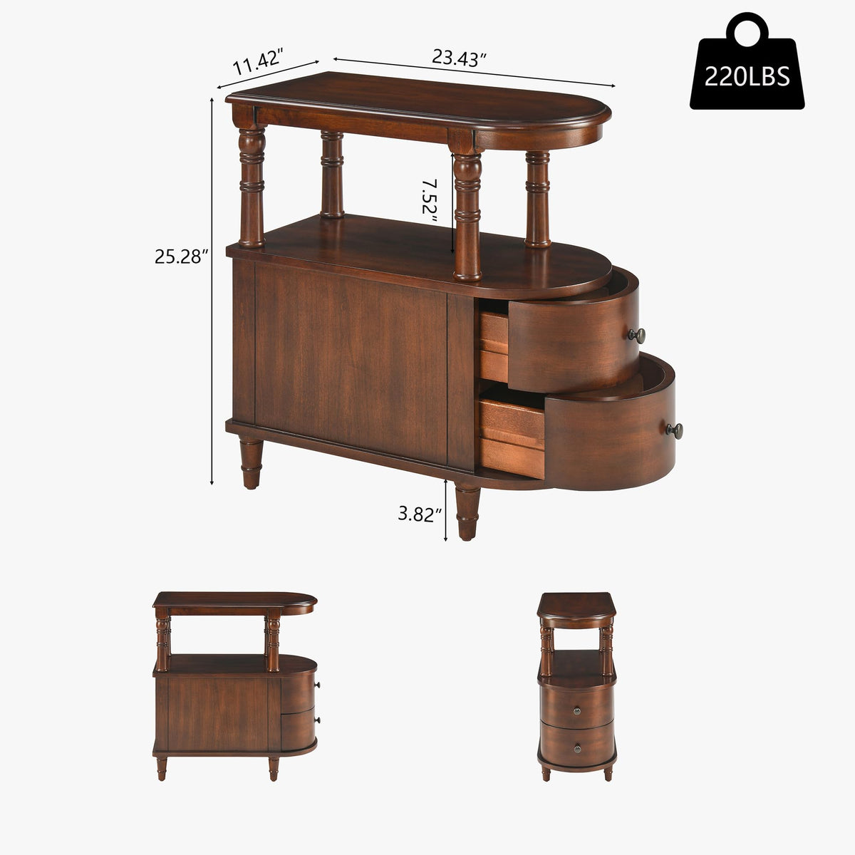 Set of 2 Slim Wood End Table with 2 Drawers & Shelf P72930
