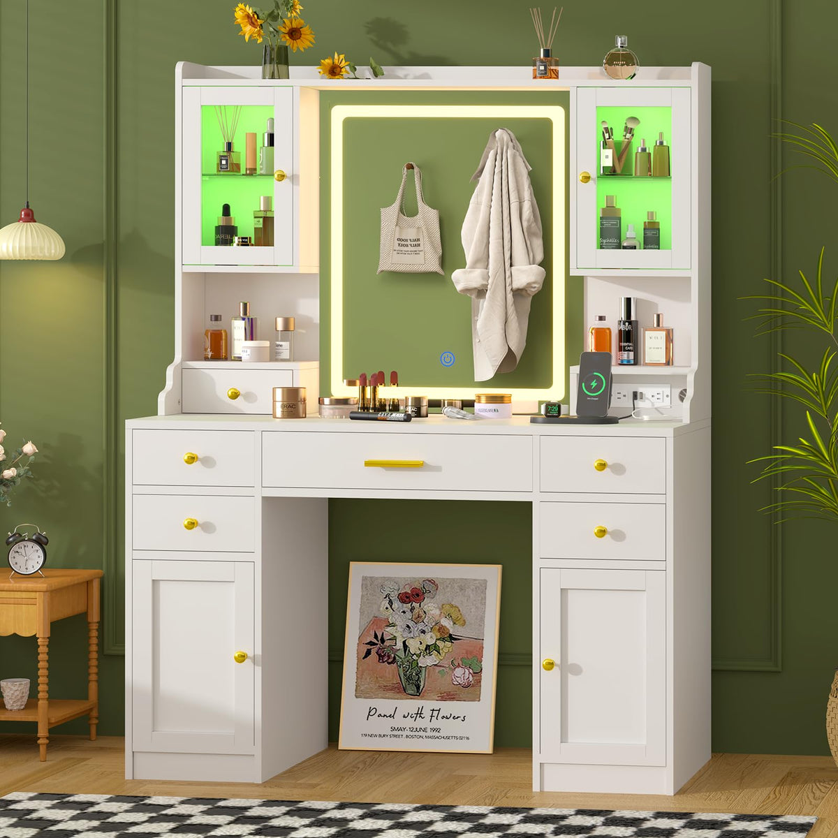 White Makeup Vanity Desk with LED Mirror V65749